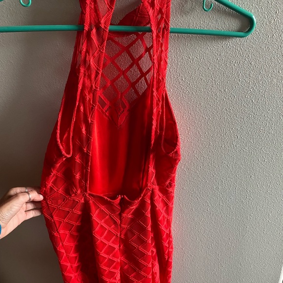 Agaci high neck open back red dress with lace detail XS - Picture 3 of 4